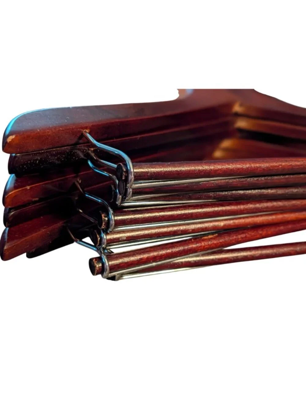Set Of 11 Wooden/Plastic Suit Hangers With Metal Hooks & Pant Bar